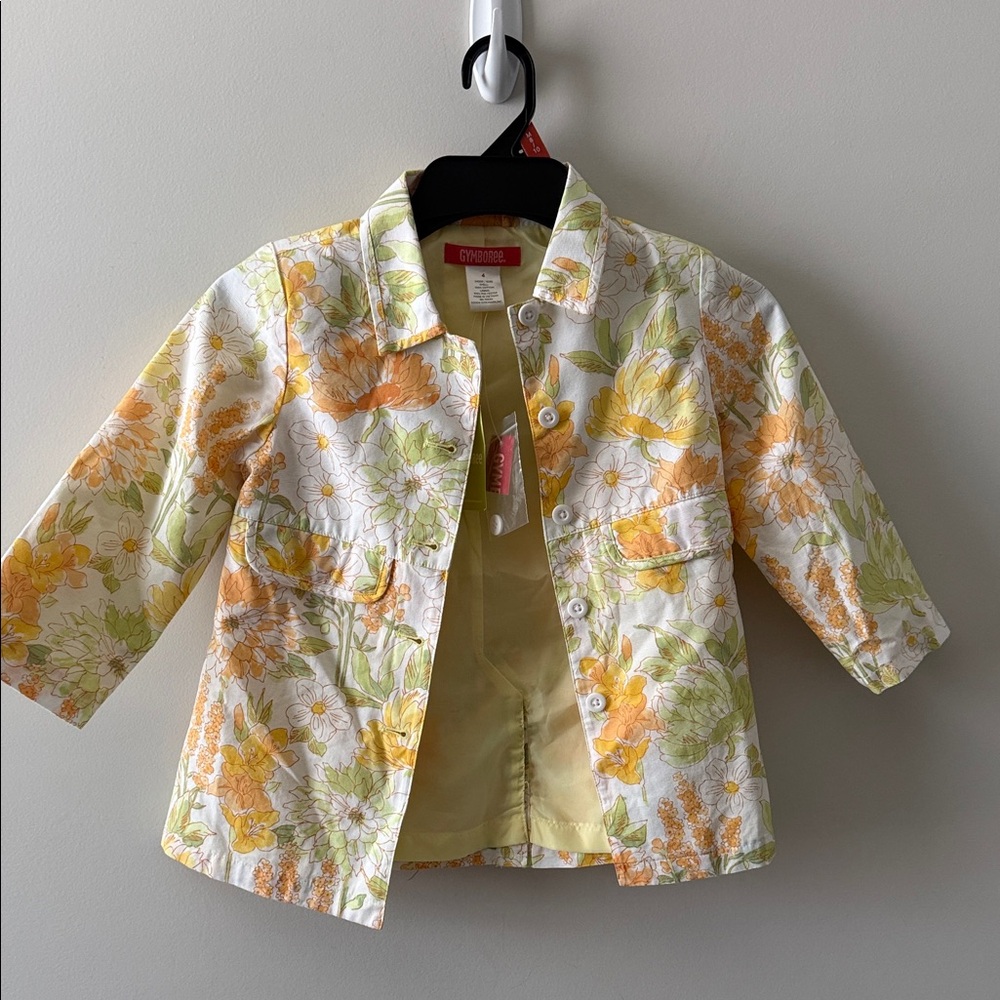Gymboree Yellow Green Floral Coat 4T